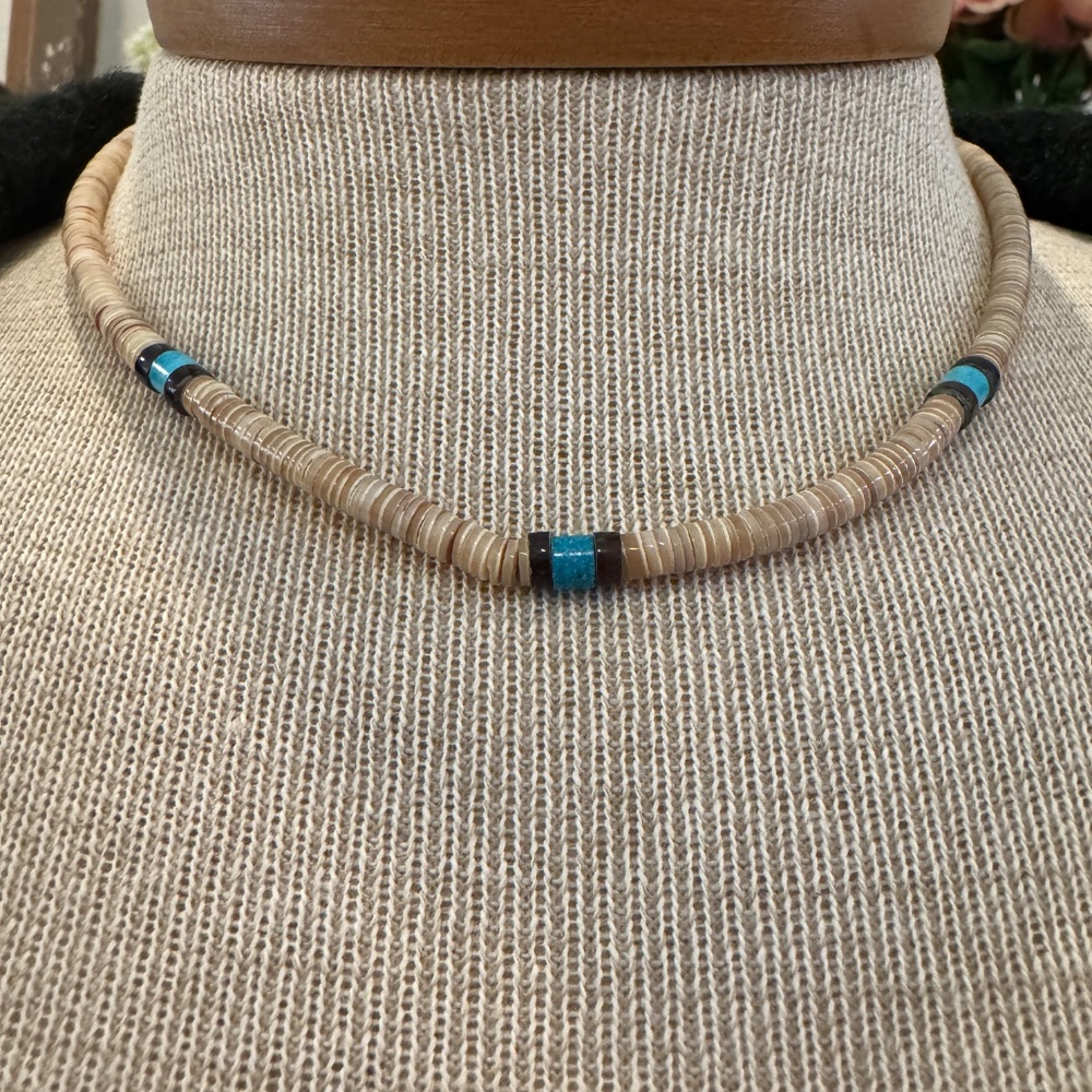 Vintage HEISHI Disc TURQUOISE Accents 17" NECKLACE Southwestern NATIVE American